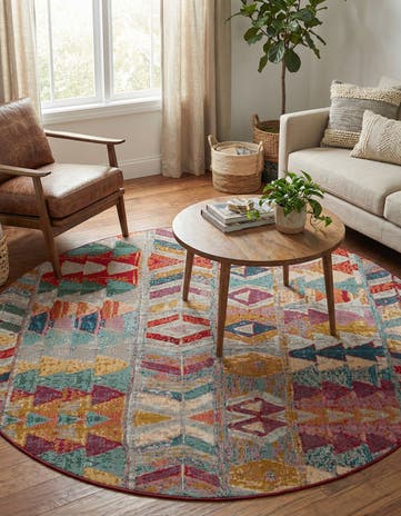 7' 10 x 7' 10 Easy-Clean Modern Indoor / Outdoor Round Rug