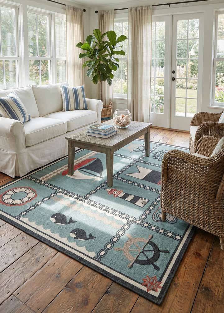 7' 10 x 10' Easy-Clean Coastal Indoor / Outdoor Rug