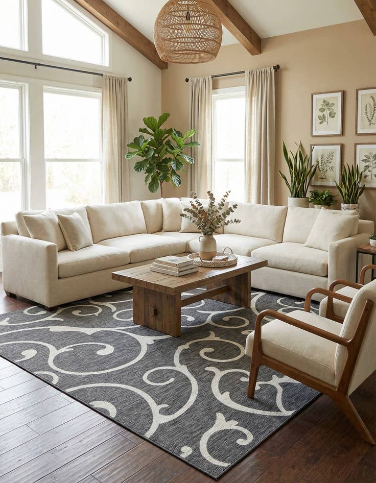 Detail image of 13' x 13'  Washable Botanical Indoor / Outdoor Square Rug