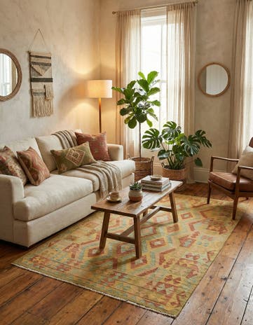 4' 6 x 6' 5 Hand Woven Kilim Waziri Wool Rug