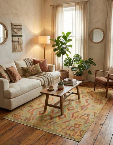 4' 6 x 6' 5 Hand Woven Kilim Waziri Wool Rug