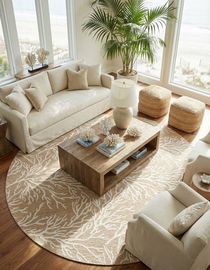 Detail image of  13' x 13'  Washable Coastal Indoor / Outdoor Round Rug