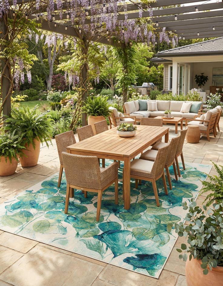 Detail image of 10' x 13'  Washable Botanical Indoor / Outdoor Rug