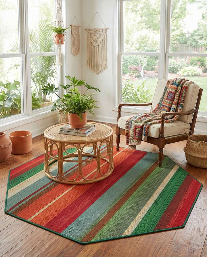 4' x 4' Easy-Clean Modern Indoor / Outdoor Octagon Rug