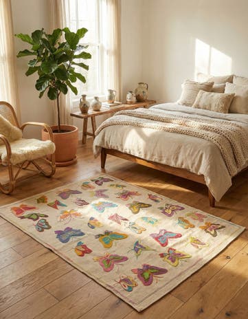 4' 3 x 5' 7 Hand Woven Kilim Suzani Wool Rug
