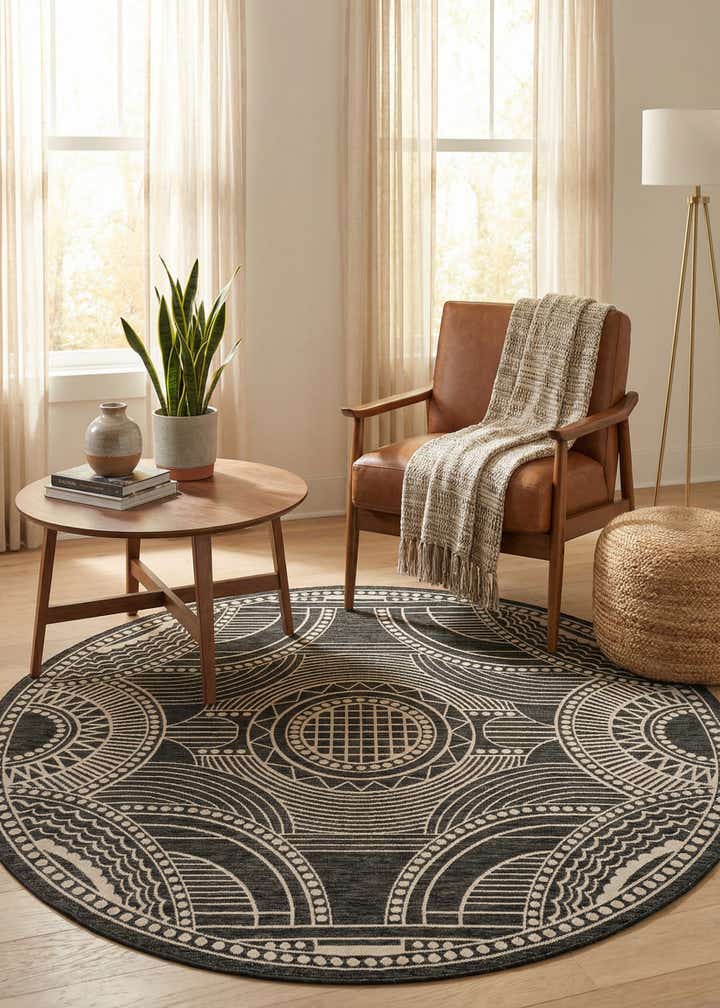 7' 10 x 7' 10 Easy-Clean Traditional Indoor / Outdoor Round Rug