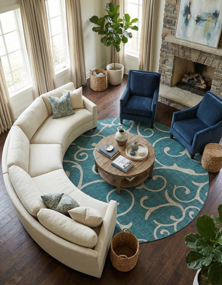 Detail image of  13' x 13'  Washable Botanical Indoor / Outdoor Round Rug