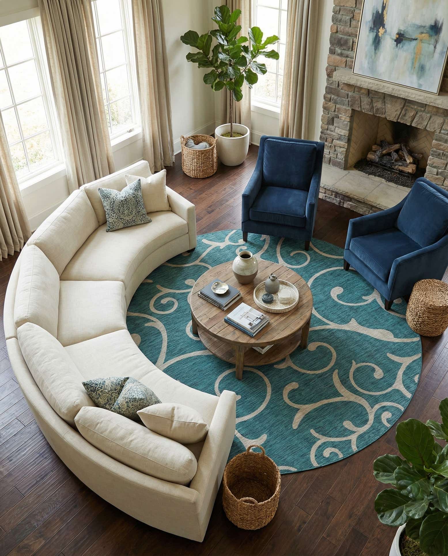13' x 13' Easy-Clean Botanical Indoor / Outdoor Round Rug