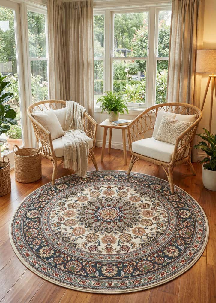 6' 1 x 6' 1 Easy-Clean Traditional Indoor / Outdoor Round Rug