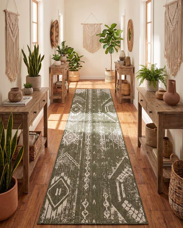 2' 7 x 12' Easy-Clean Bohemian Indoor / Outdoor Runner Rug