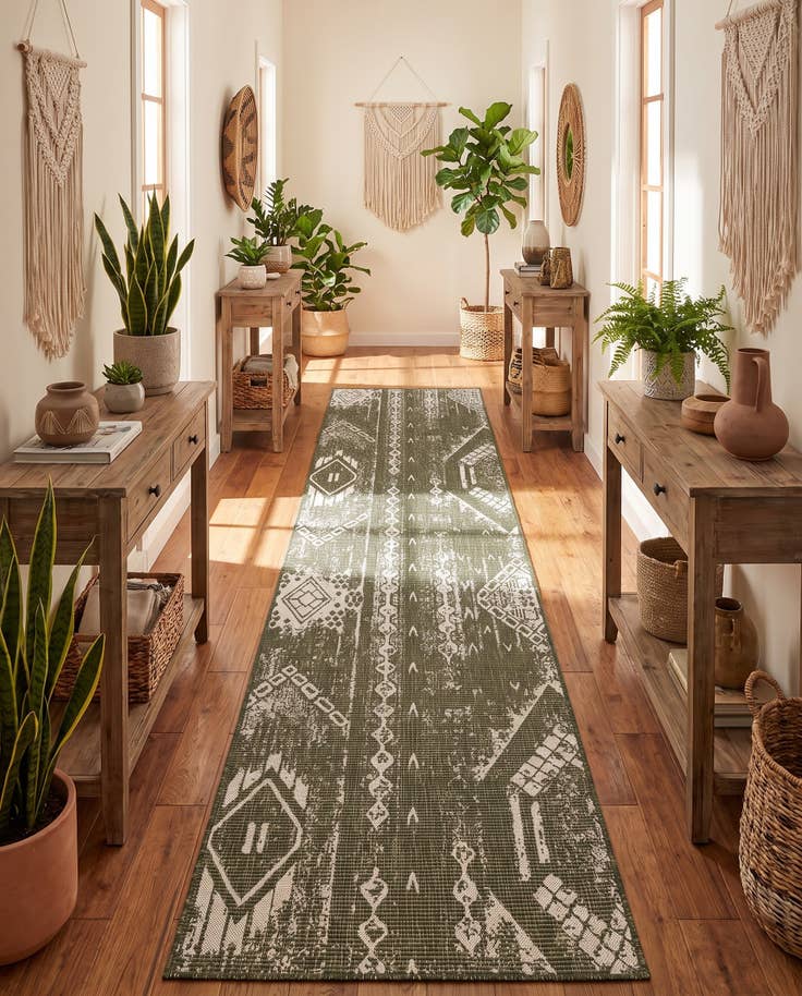 Detail image of 2' 7 x 12' Easy-Clean Bohemian Indoor / Outdoor Runner Rug