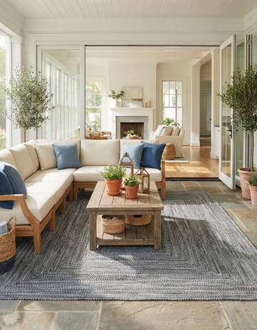 Black and White Easy-Clean Eco Verse Washable Indoor / Outdoor Rug