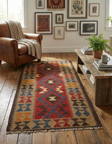 3' 4 x 6' 4 Hand Woven Kilim Maymana Wool Rug