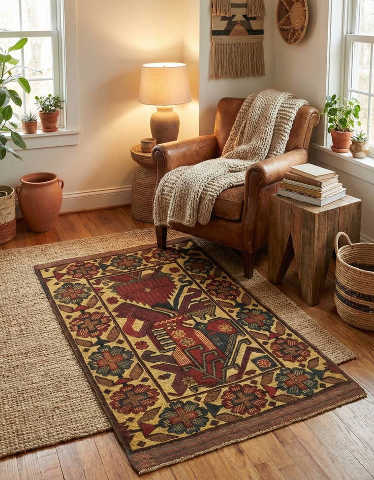 Detail image of 2' 9 x 4' 8  Hand Knotted Sumak Wool Rug