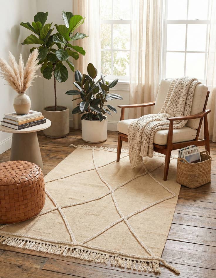 Detail image of  3' 5 x 5'  Hand Knotted Moroccan Wool Rug