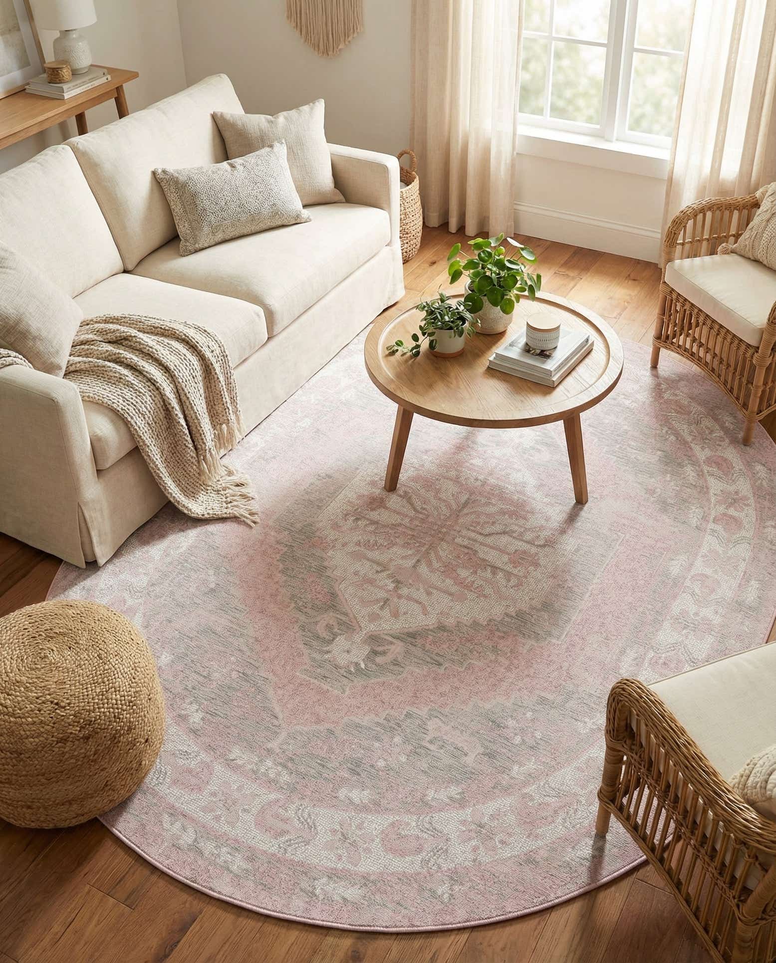 5' 3 x 8' Easy-Clean Traditional Indoor / Outdoor Oval Rug