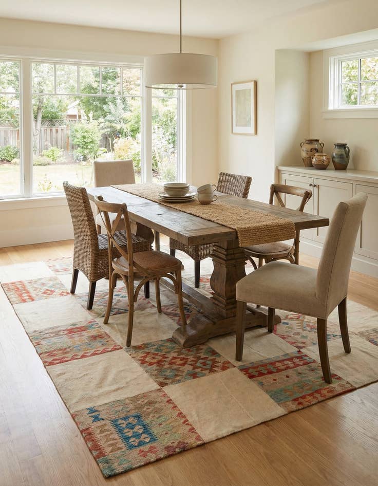 Detail image of  7' 1 x 9' 10  Hand Woven Kilim Patchwork Wool Rug