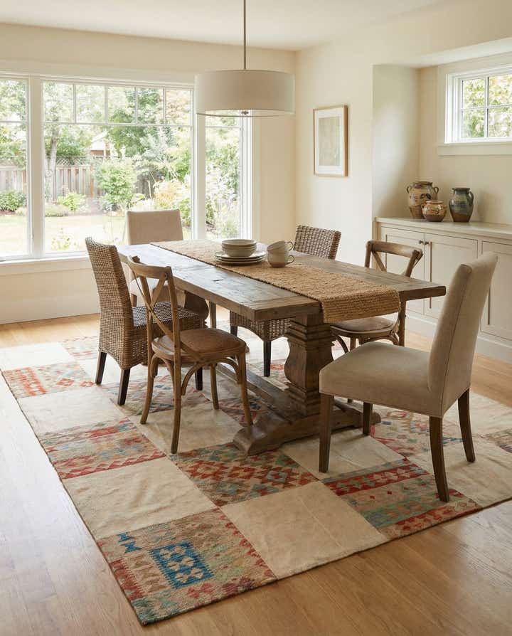 7' 1 x 9' 10 Hand Woven Kilim Patchwork Wool Rug