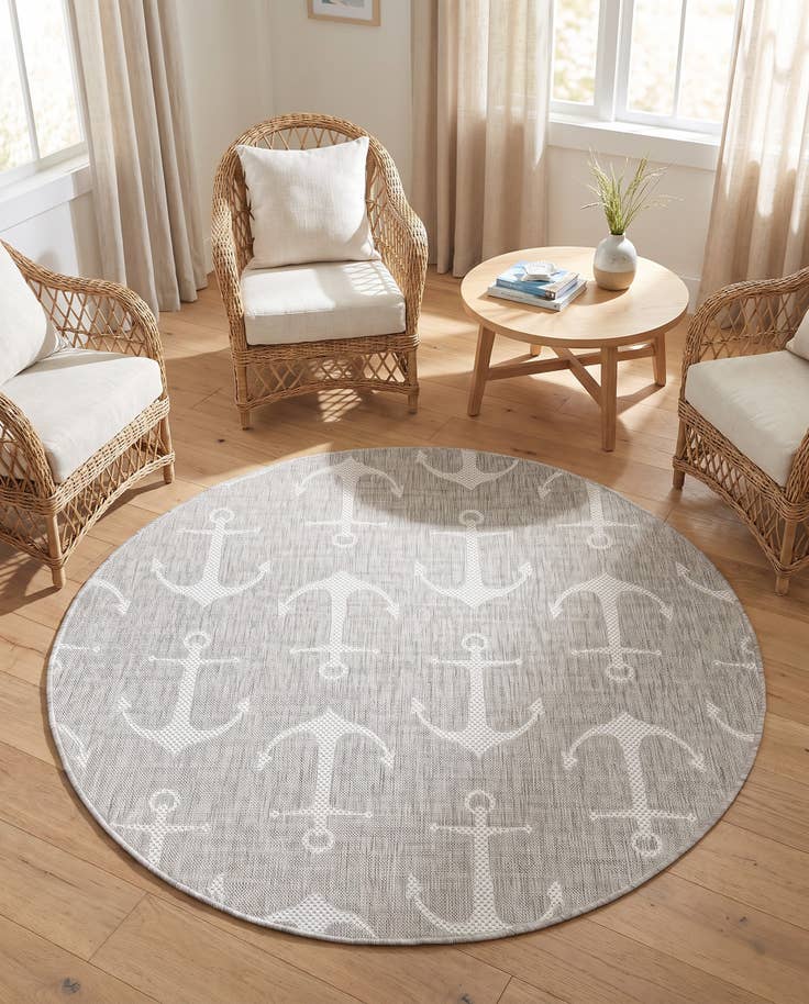 Detail image of 5' 3 x 5' 3 Easy-Clean Coastal Indoor / Outdoor Round Rug