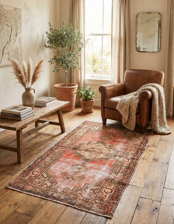 Detail image of 3' 2 x 6' 3  Hand Knotted Ultra Vintage Persian Wool Runner Rug