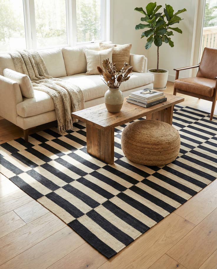 Detail image of 4' 11 x 6' 9 Hand Woven Kilim Modern Wool Rug