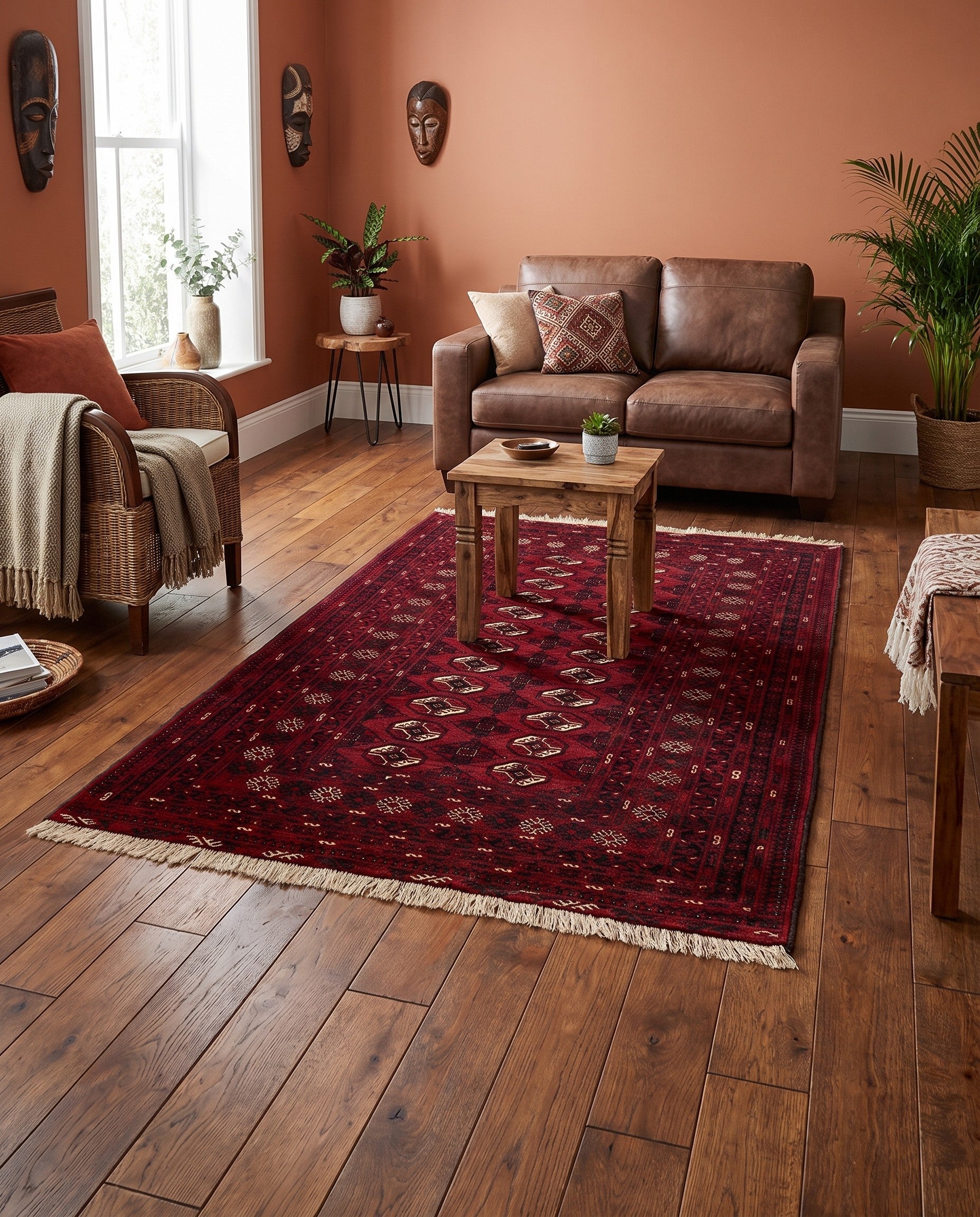 4' 6 x 6' 1 Hand Knotted Afghan Akhche Wool Rug