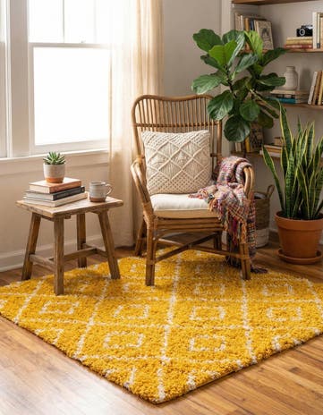 Yellow Lattice Shag Square Rug