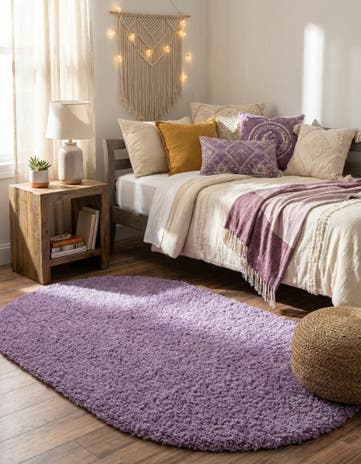 Lilac Solid Shag Oval Rug