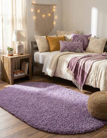 Lilac Solid Shag Oval Rug