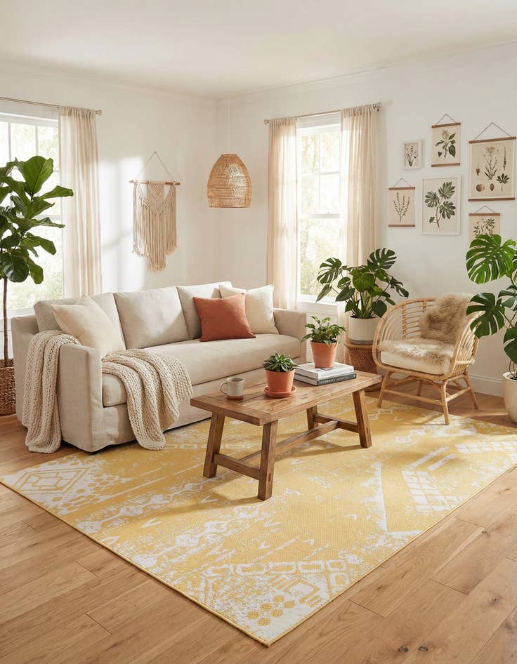 Detail image of  9' x 12'  Washable Bohemian Indoor / Outdoor Rug