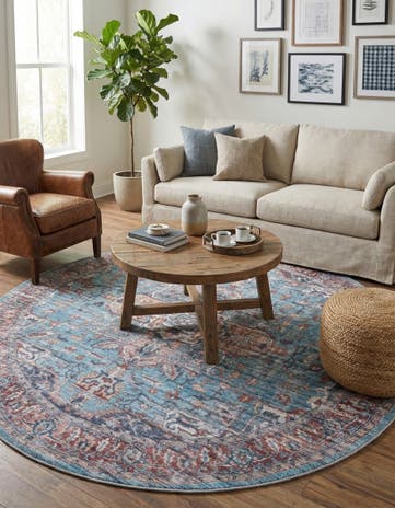 Blue Washable Maahru Round Rug