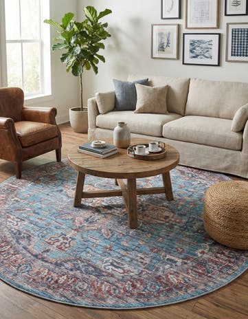 Blue Washable Maahru Round Rug