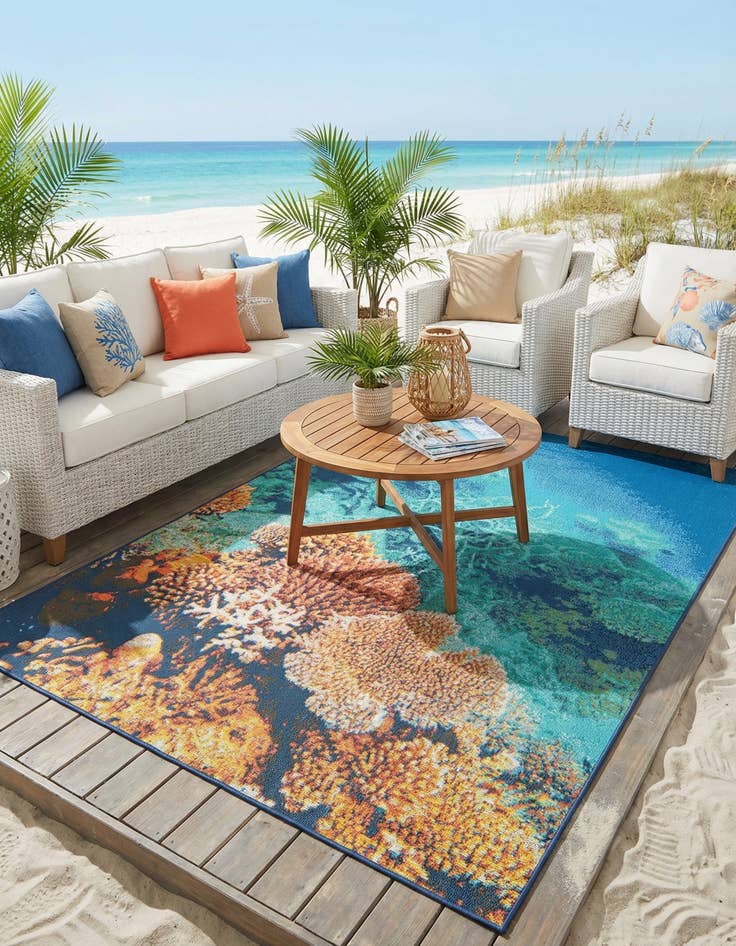 Detail image of 4' x 6'  Washable Coastal Indoor / Outdoor Rug