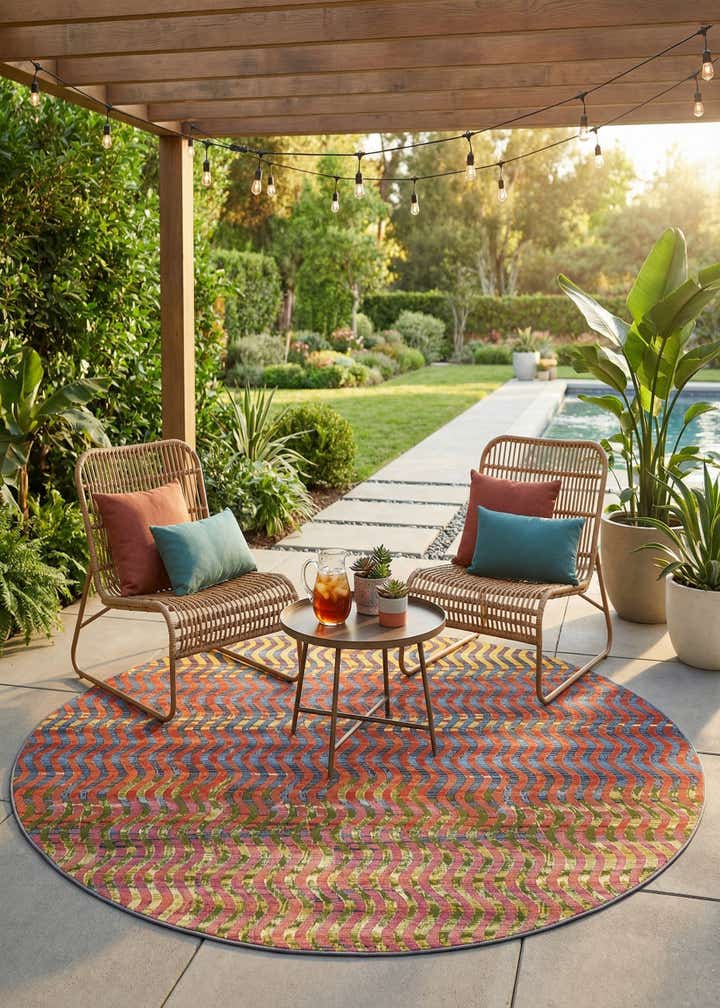 8' x 8' Easy-Clean Modern Indoor / Outdoor Round Rug