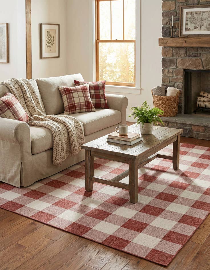 Detail image of 9' x 12' Easy-Clean Checkered Indoor / Outdoor Rug