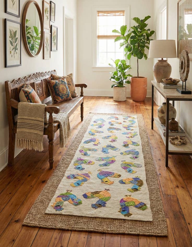 Detail image of 2' 8 x 9' 4  Hand Woven Kilim Suzani Wool Runner Rug