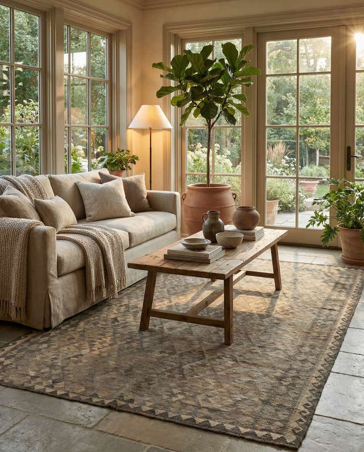 6' 7 x 9' 8 Hand Woven Kilim Maymana Wool Rug