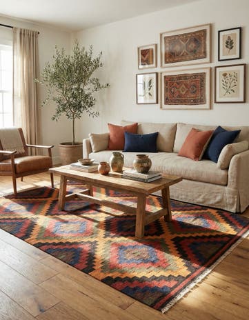 5' 3 x 8' Hand Woven Kilim Fars Wool Rug