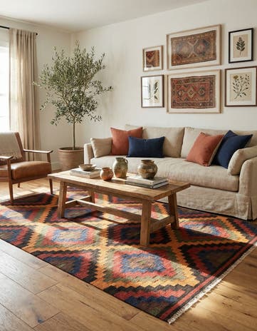 5' 3 x 8' Hand Woven Kilim Fars Wool Rug