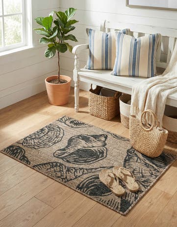 Brown and Black Easy-Clean Coastal Indoor / Outdoor Rug
