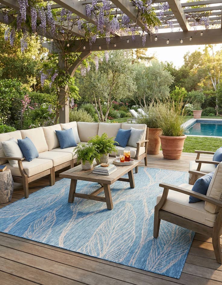 Detail image of  7' 10 x 11'  Washable Botanical Indoor / Outdoor Rug