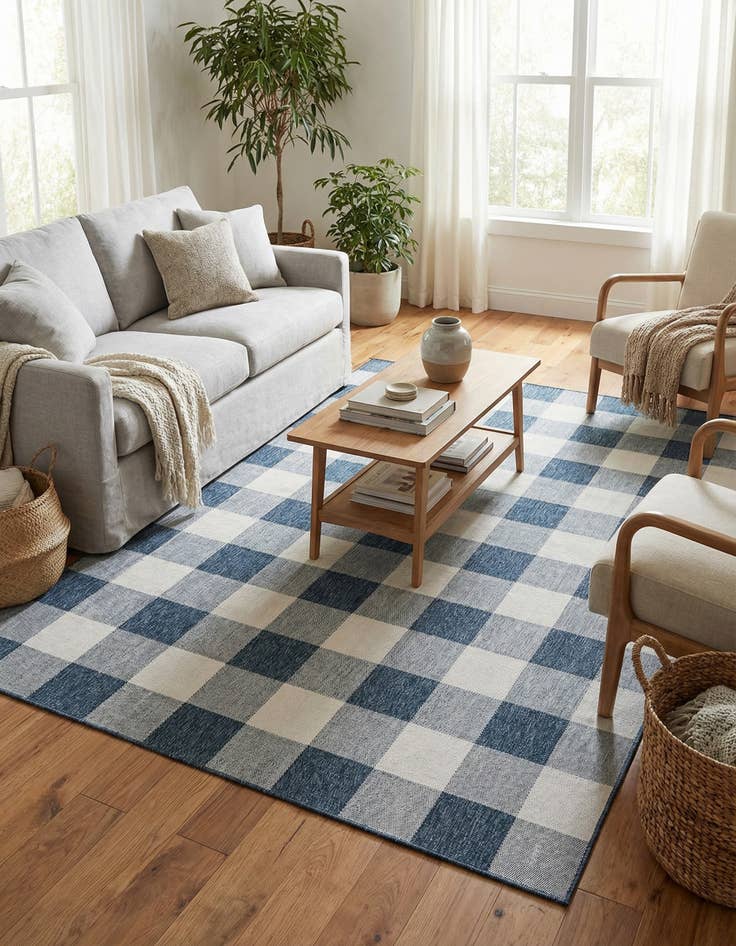 Detail image of 10' x 10'  Washable Checkered Indoor / Outdoor Square Rug