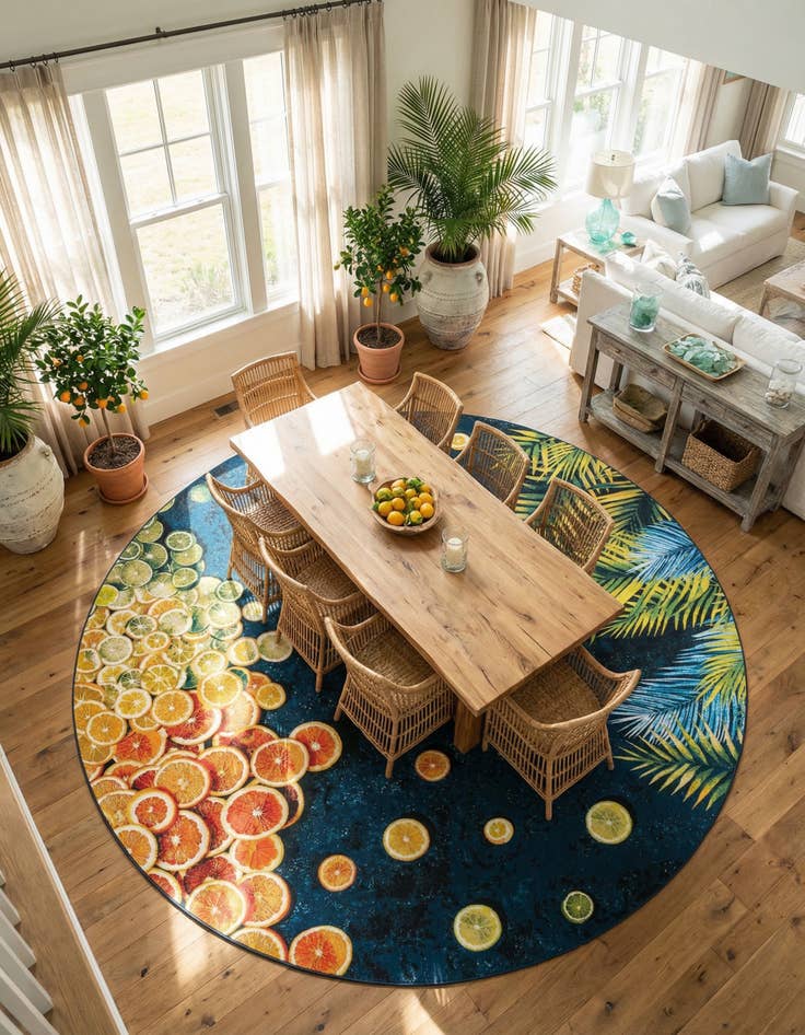 Detail image of 12' x 12'  Washable Coastal Indoor / Outdoor Round Rug