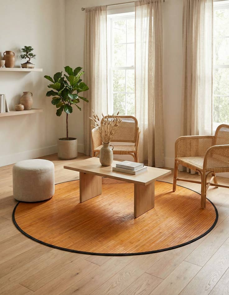 Detail image of  5' 3 x 5' 3 Bamboo Round Rug