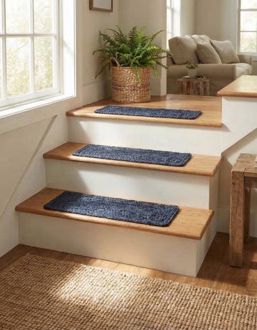 Navy Blue Hand Woven Braided Jute Stair Rug