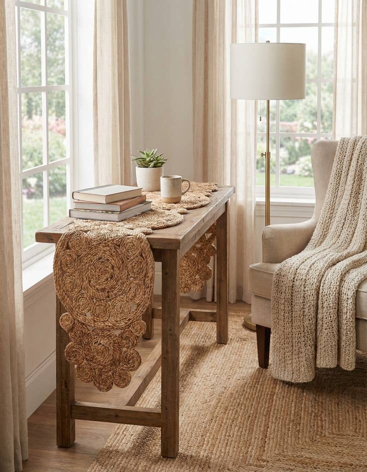 Detail image of 1' 4 x 4' 1  Hand Braided Jute Table Runner Rug