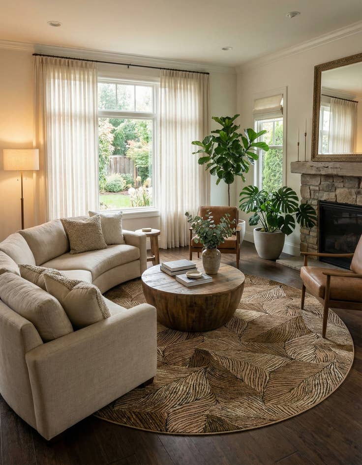 Detail image of 10' x 10'  Washable Botanical Indoor / Outdoor Round Rug