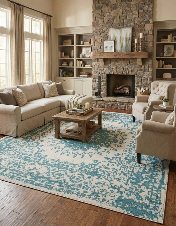 Detail image of 13' x 13'  Washable Traditional Indoor / Outdoor Square Rug