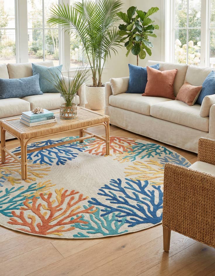 Detail image of 5' 3 x 5' 3  Washable Belize Indoor / Outdoor Round Rug