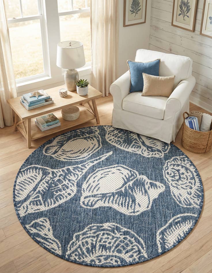 Detail image of  3' x 3'  Washable Coastal Indoor / Outdoor Round Rug